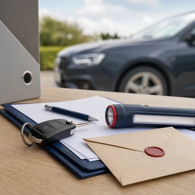 Dossier, clé et documents de voiture pour une démarche