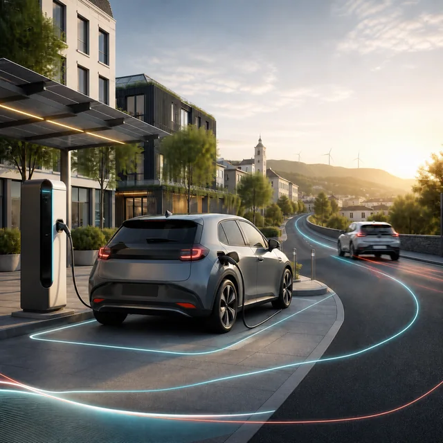 Voiture électrique branchée à une borne de recharge
