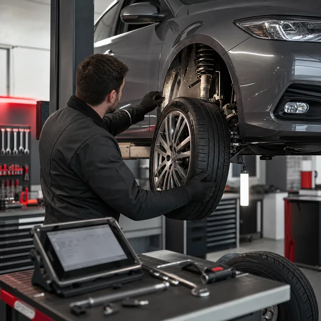 Contrôle d’une roue dans un atelier automobile